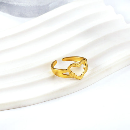 Geometric ring heart-shaped ring 18k gold plated stainless steel ring jewelry wholesale asonjewelry