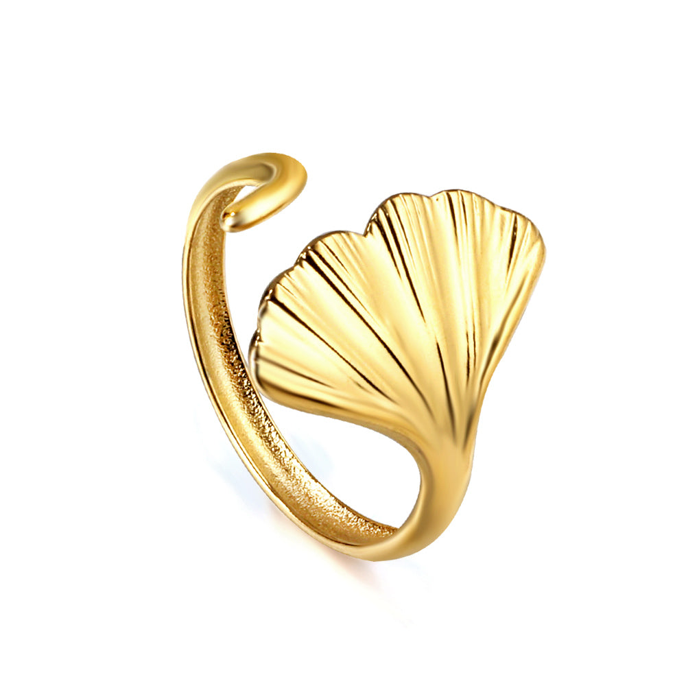 Adjustable Stainless Steel Ring Open Ring Leaf Simple Ring Wholesale asonjewelry