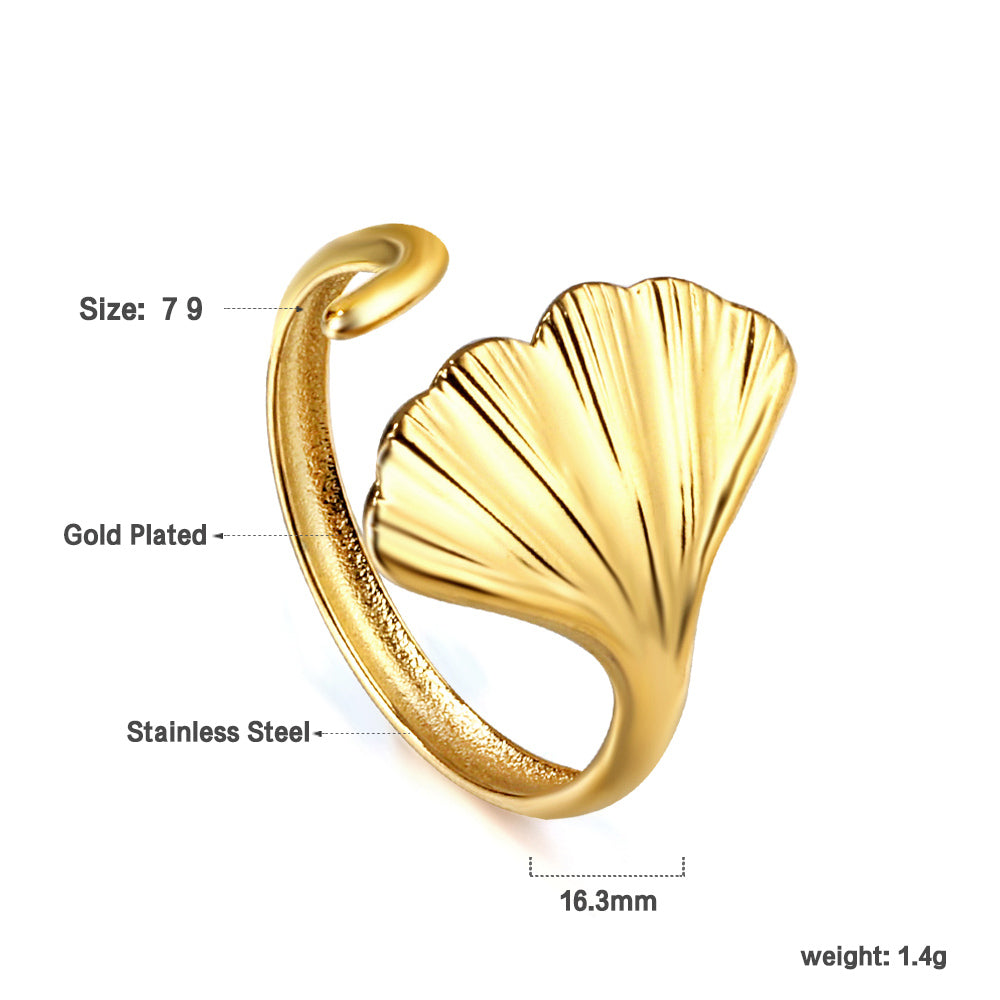 Adjustable Stainless Steel Ring Open Ring Leaf Simple Ring Wholesale asonjewelry