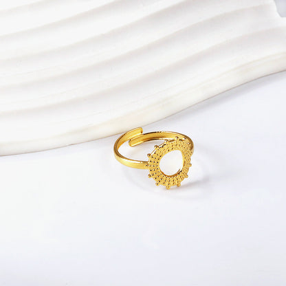 Sunflower ring fashionable personalized opening adjustable colorless stainless steel ring asonjewelry