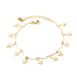 Gold Multi-Pentagram Pendant Accessory Anklet without Diamonds