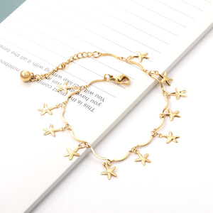 Gold Multi-Pentagram Pendant Accessory Anklet without Diamonds