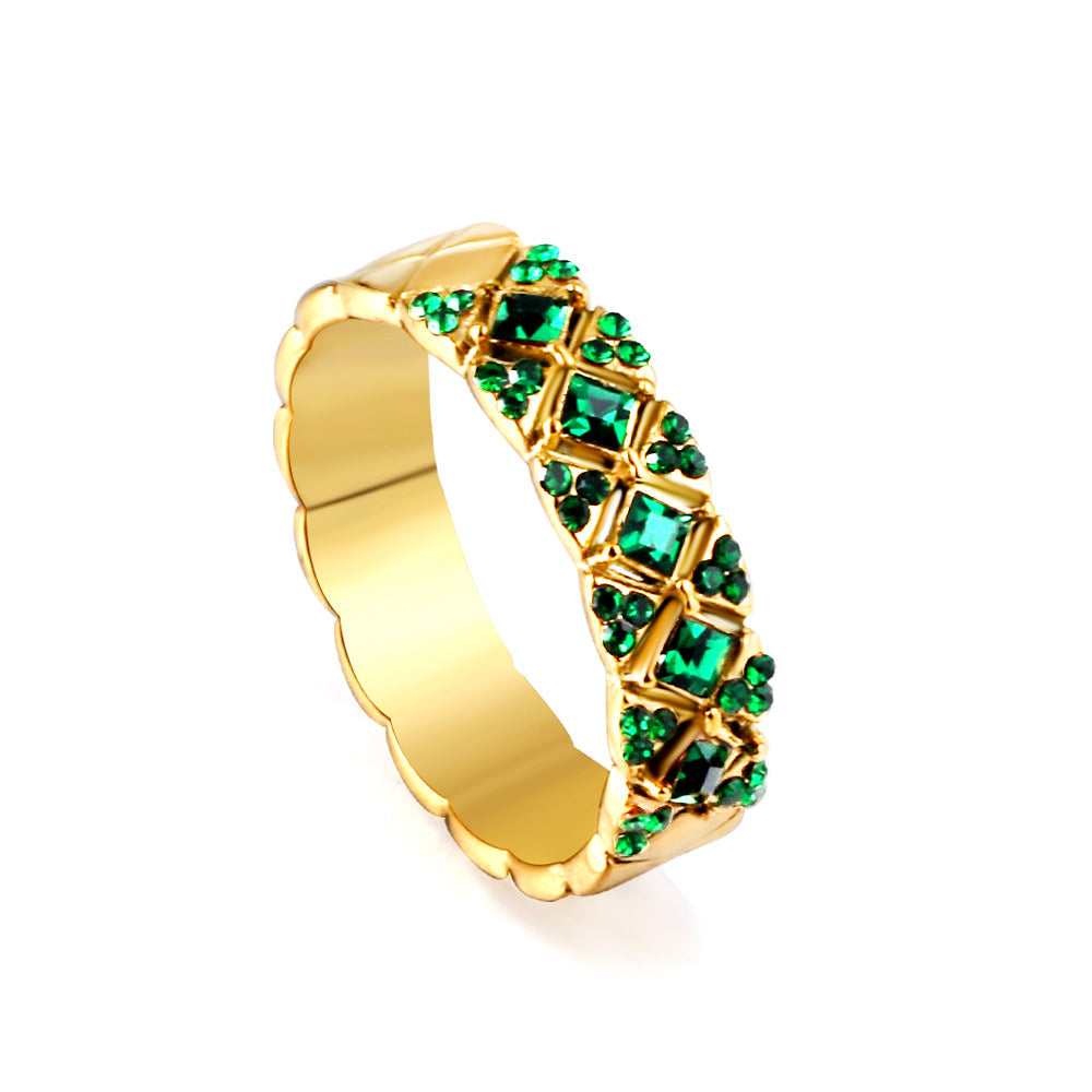 Fashion Geometric Light Luxury Round Metal Ring with Diamonds asonjewelry