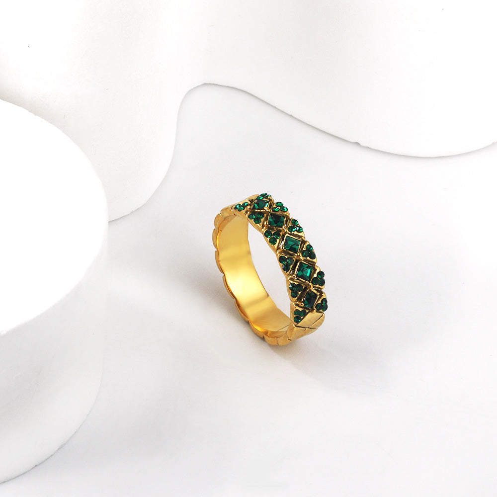 Fashion Geometric Light Luxury Round Metal Ring with Diamonds asonjewelry