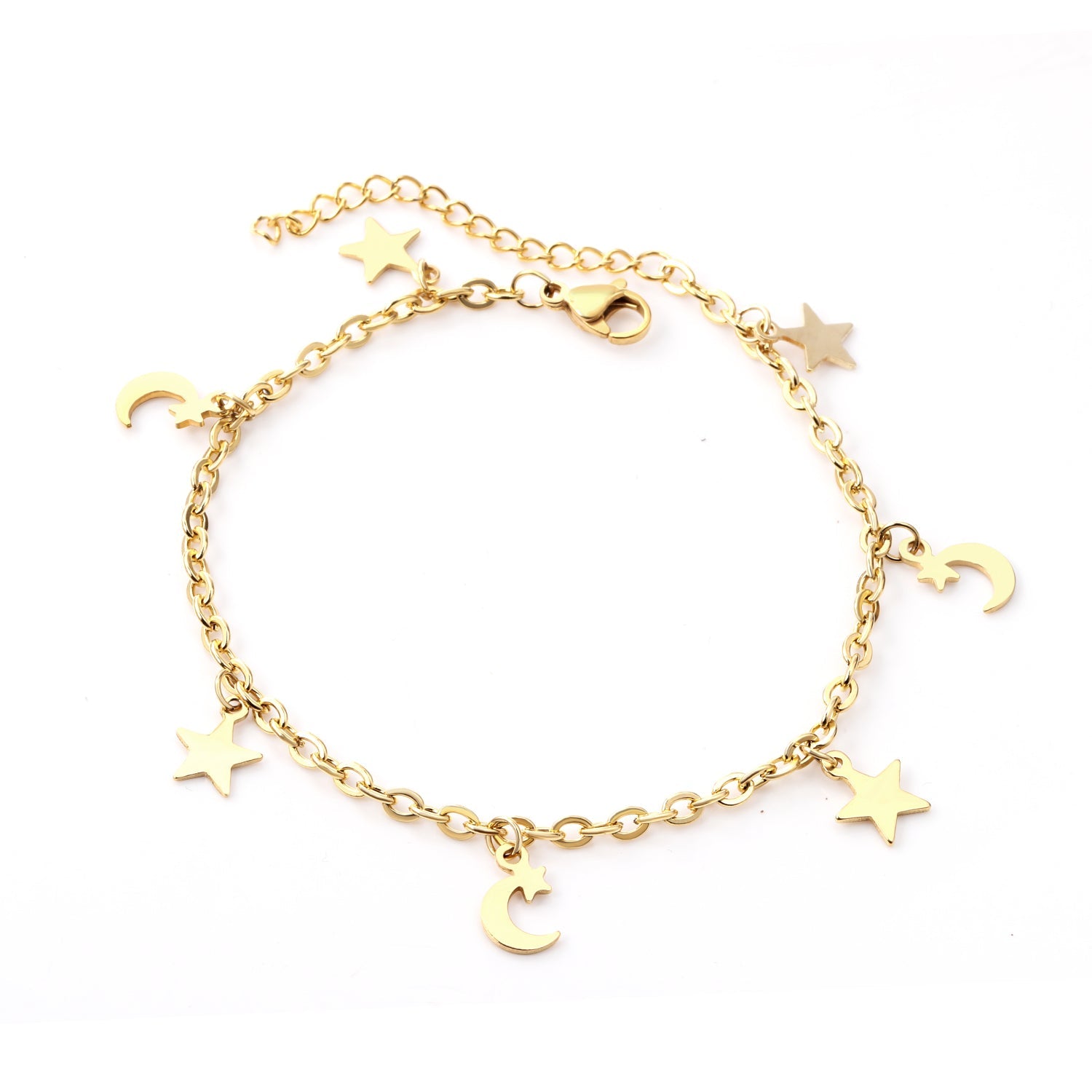 Steel color gold color multiple pentagrams and moon accessory anklet without diamonds asonjewelry