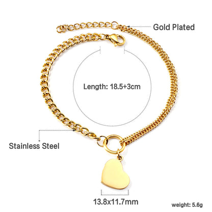 Heart Shape Matching Chain Soft Bracelet 18.5+3cm Gold Color asonjewelry
