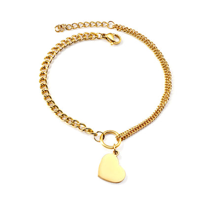 Heart Shape Matching Chain Soft Bracelet 18.5+3cm Gold Color asonjewelry
