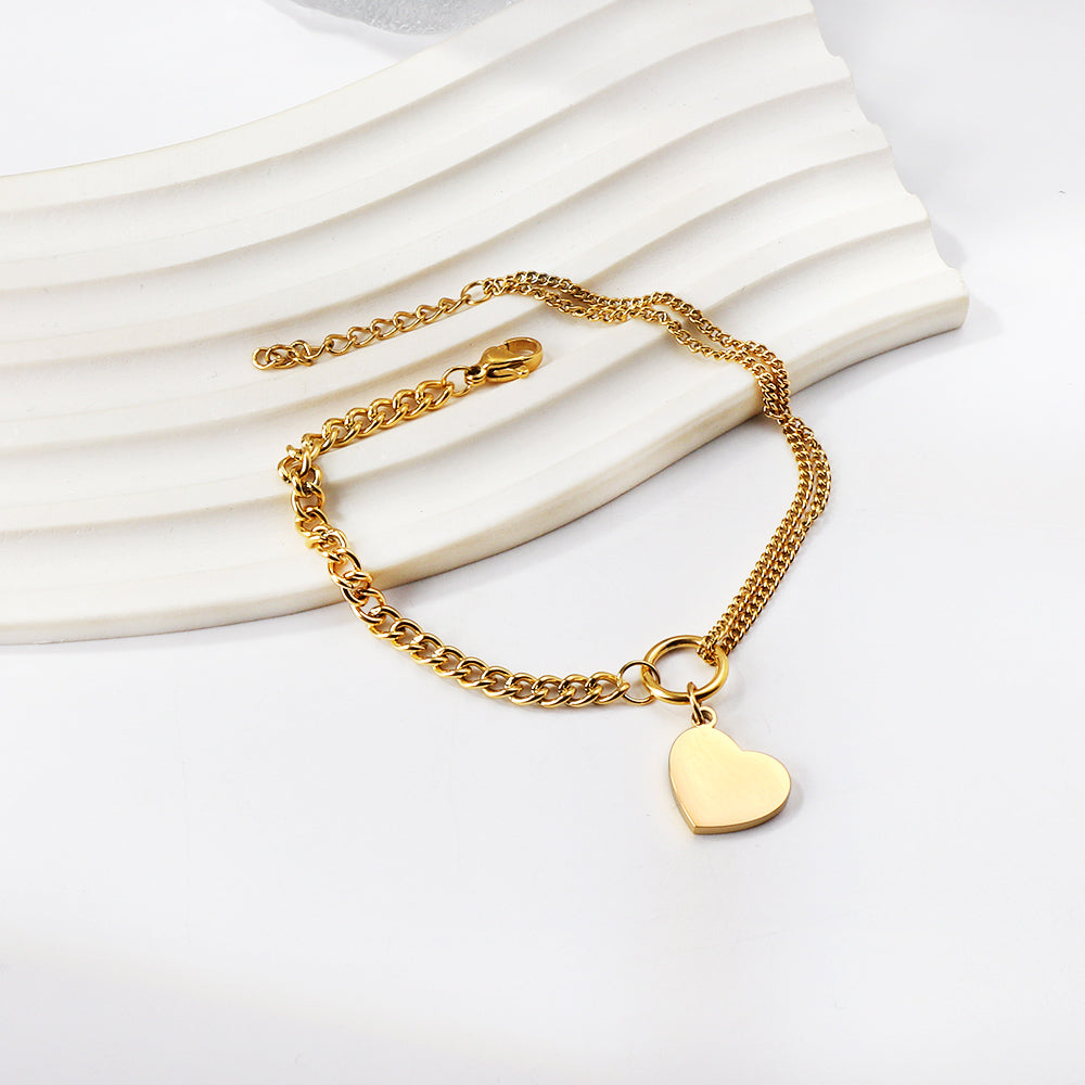 Heart Shape Matching Chain Soft Bracelet 18.5+3cm Gold Color asonjewelry