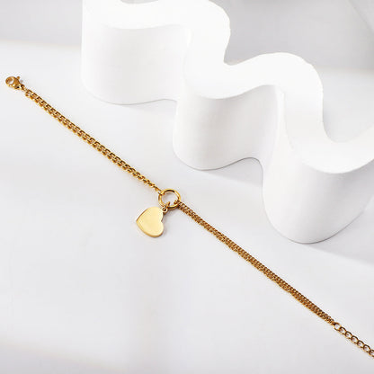 Heart Shape Matching Chain Soft Bracelet 18.5+3cm Gold Color asonjewelry