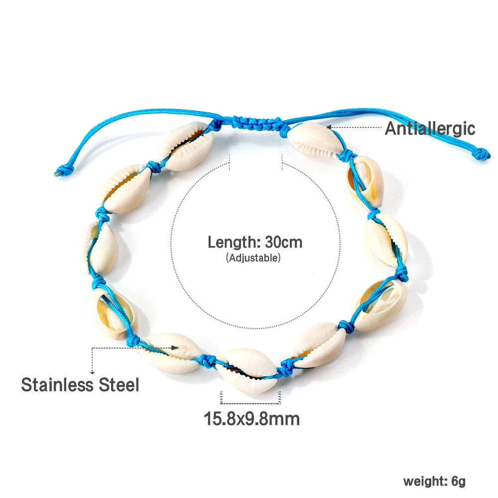 11 shells accessories blue soft bracelet 30cm steel color asonjewelry
