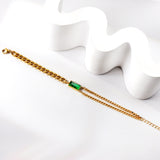 Rectangle Accessories with Green Diamonds Soft Bracelet 16+5cm Gold