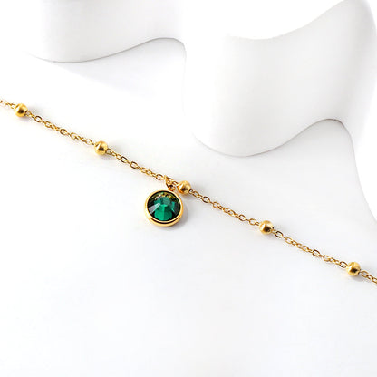 Spring round accessories with green diamonds + bead chain anklet 21+5cm asonjewelry