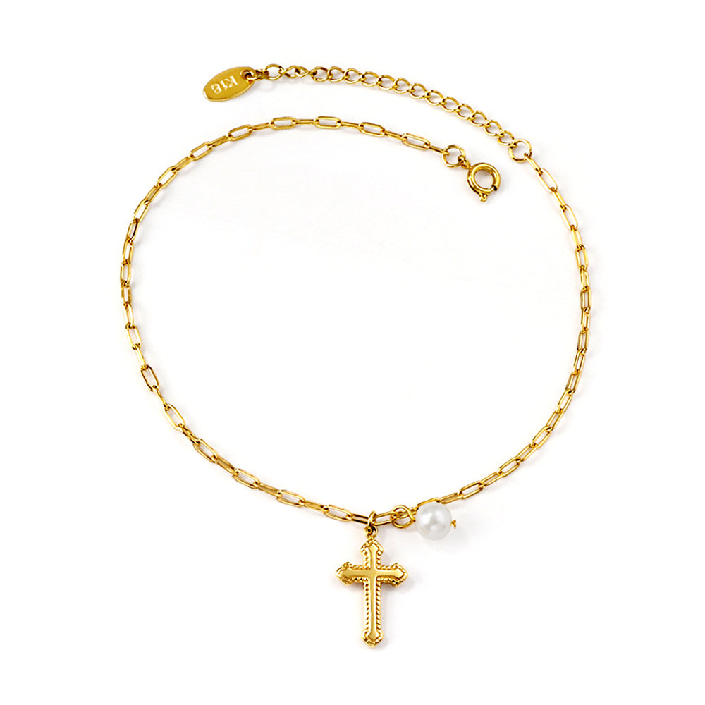 Spring Cross Accessory with White Pearl Anklet 20+5cm asonjewelry