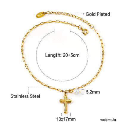Spring Cross Accessory with White Pearl Anklet 20+5cm asonjewelry