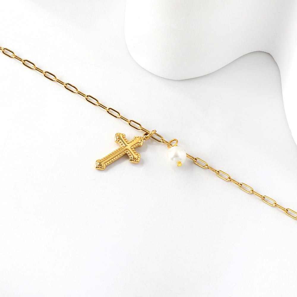 Spring Cross Accessory with White Pearl Anklet 20+5cm asonjewelry