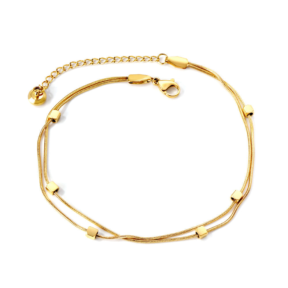 Gold 6 small square accessories soft double anklet 21 +5cm asonjewelry