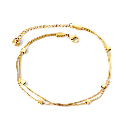 Gold 6 small square accessories soft double anklet 21 +5cm asonjewelry