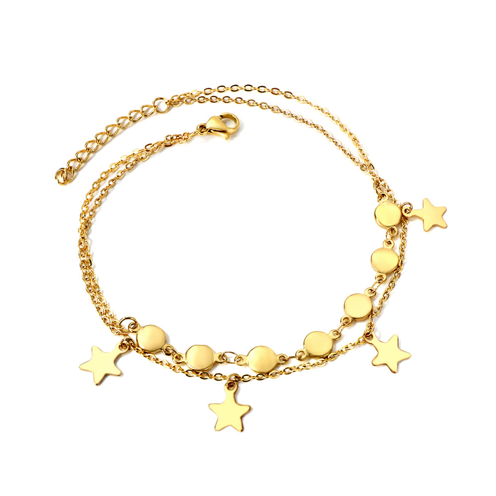 Spring 7 round accessories + 4 star pendants double anklet 22.5+3cm asonjewelry