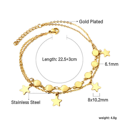 Spring 7 round accessories + 4 star pendants double anklet 22.5+3cm asonjewelry