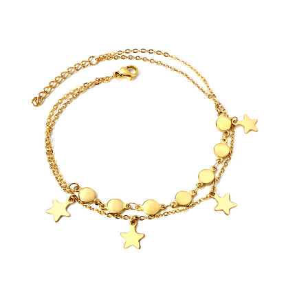 7 round accessories + 4 stars pendant double anklet 22.5 + 3cm asonjewelry