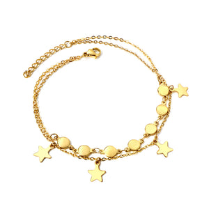 7 round accessories + 4 stars pendant double anklet 22.5 + 3cm