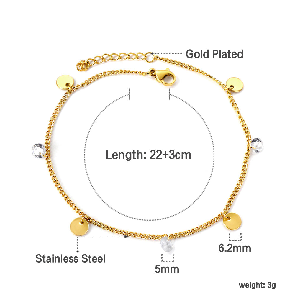 4 round accessories + 3 diamond pendant anklet 22 + 3cm asonjewelry