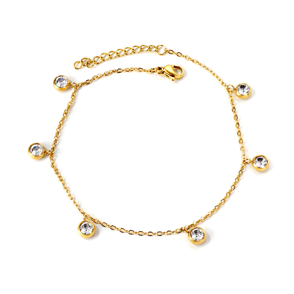 6 white diamond accessories pendant anklet 21 + 3cm gold asonjewelry