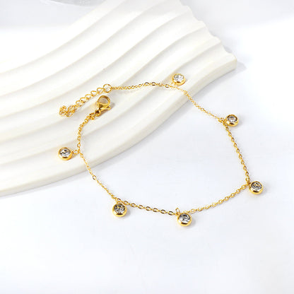 6 white diamond accessories pendant anklet 21 + 3cm gold asonjewelry