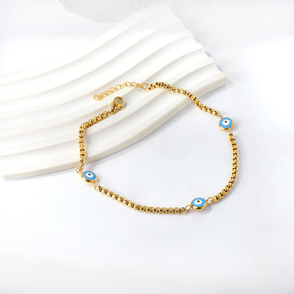 Spring 3 blue cat eye accessories anklet 23+3cm asonjewelry