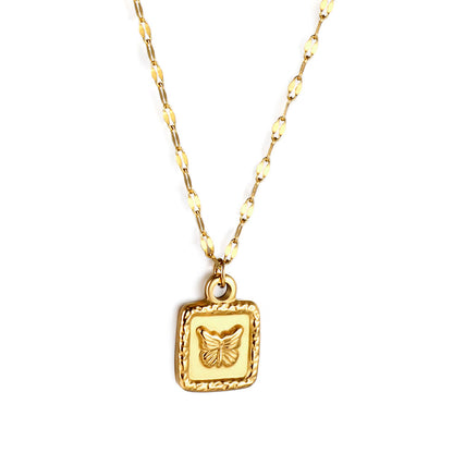 Square Pendant Necklace with Butterfly Pattern 45+5cm asonjewelry