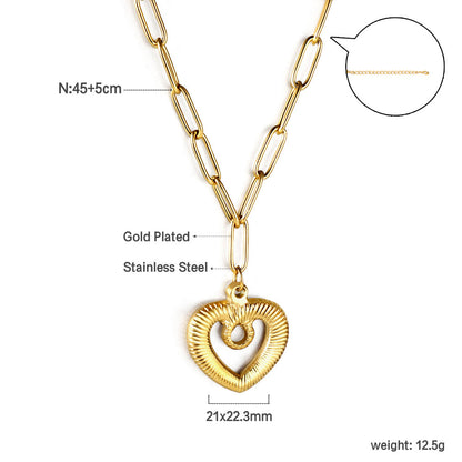 Heart Cutout Pendant Necklace 45+5cm Golden asonjewelry