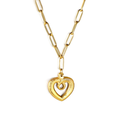 Heart Cutout Pendant Necklace 45+5cm Golden asonjewelry