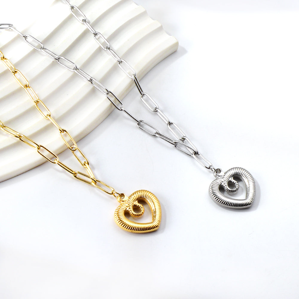 Heart Cutout Pendant Necklace 45+5cm asonjewelry