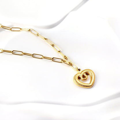 Heart Cutout Pendant Necklace 45+5cm Golden asonjewelry