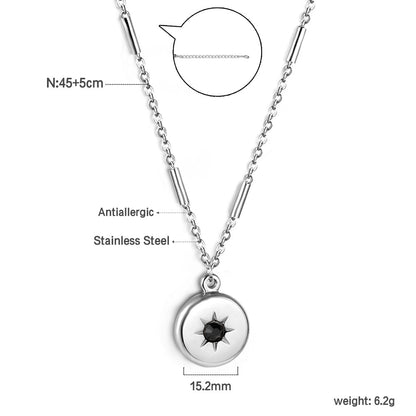 Gold coloured round pendant with black diamonds necklace 45+5cm asonjewelry