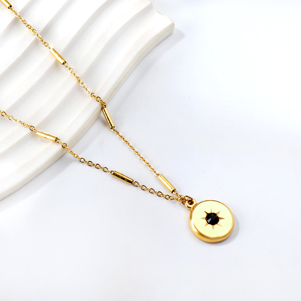 Round Pendant with Black Diamond Necklace 45+5cm asonjewelry