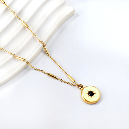 Round Pendant with Black Diamond Necklace 45+5cm asonjewelry