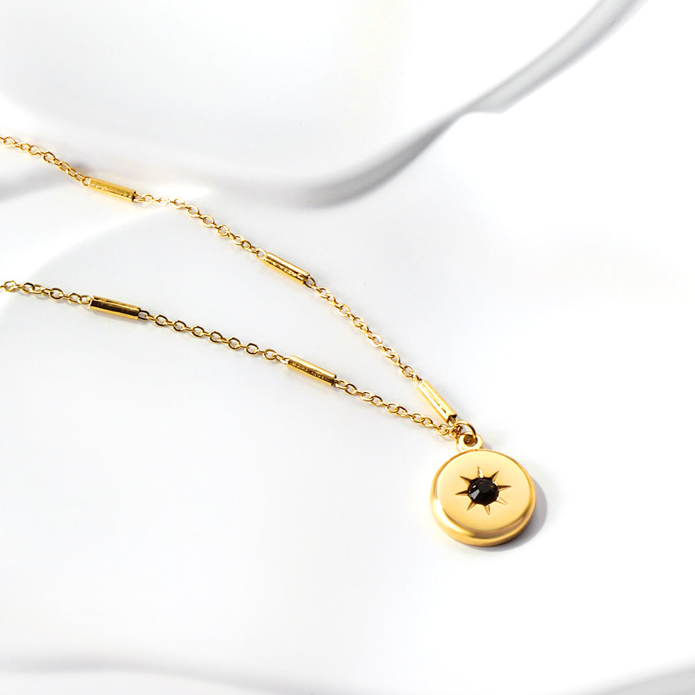 Round Pendant with Black Diamond Necklace 45+5cm asonjewelry