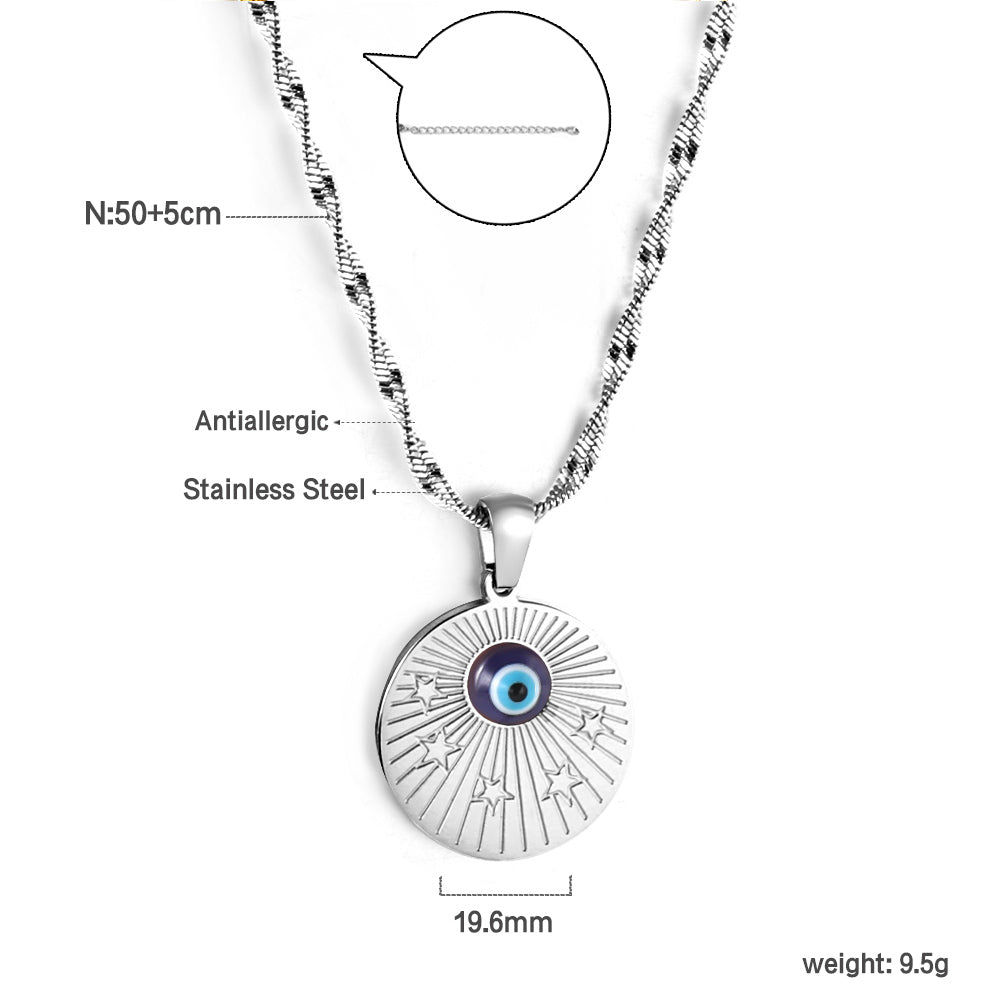 Round Pendant with Blue Cat Eye Necklace 50+5cm asonjewelry