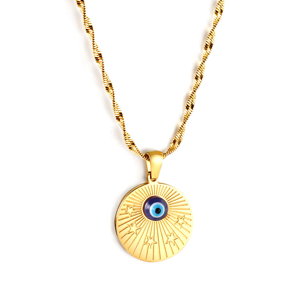 Round Pendant with Blue Cat Eye Necklace 50+5cm asonjewelry
