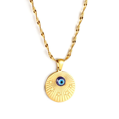 Round Pendant with Blue Cat Eye Necklace 50+5cm asonjewelry
