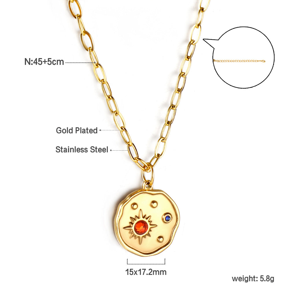 Irregular Round Pendant with Mixed Diamonds Necklace 45+5cm asonjewelry