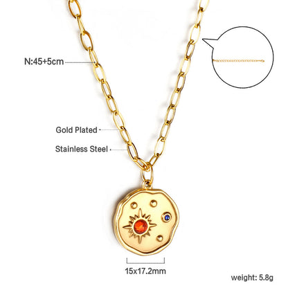 Irregular Round Pendant with Mixed Diamonds Necklace 45+5cm asonjewelry