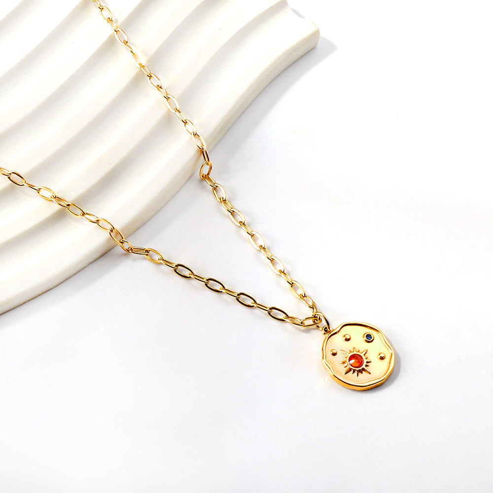 Irregular Round Pendant with Mixed Diamonds Necklace 45+5cm asonjewelry