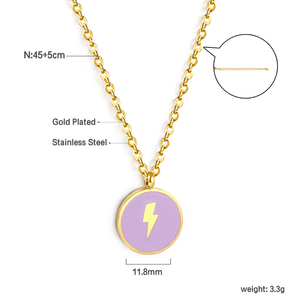 Round Blue Pendant with Lightning Motif Necklace 45+5cm asonjewelry