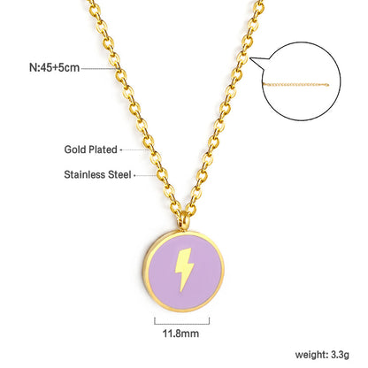 Round Blue Pendant with Lightning Motif Necklace 45+5cm asonjewelry