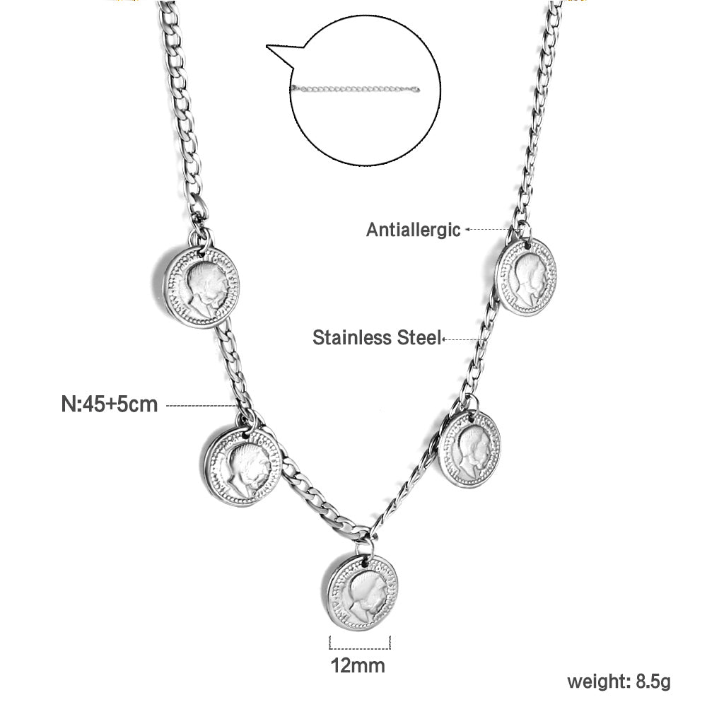 5 Round Cake Men's Head Pendant Necklace 45+5cm asonjewelry