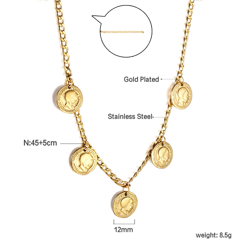 5 Round Cake Men's Head Pendant Necklace 45+5cm asonjewelry