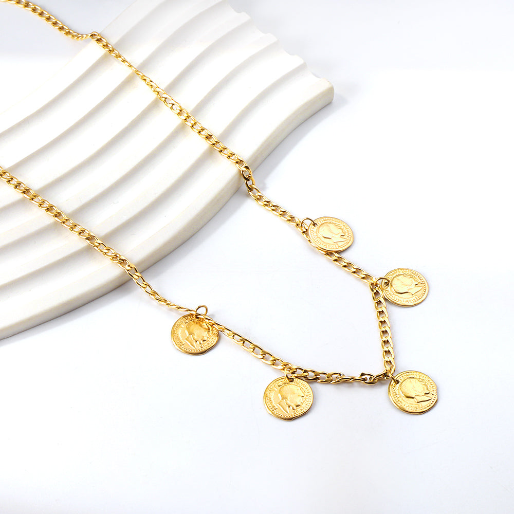 5 Round Cake Men's Head Pendant Necklace 45+5cm asonjewelry