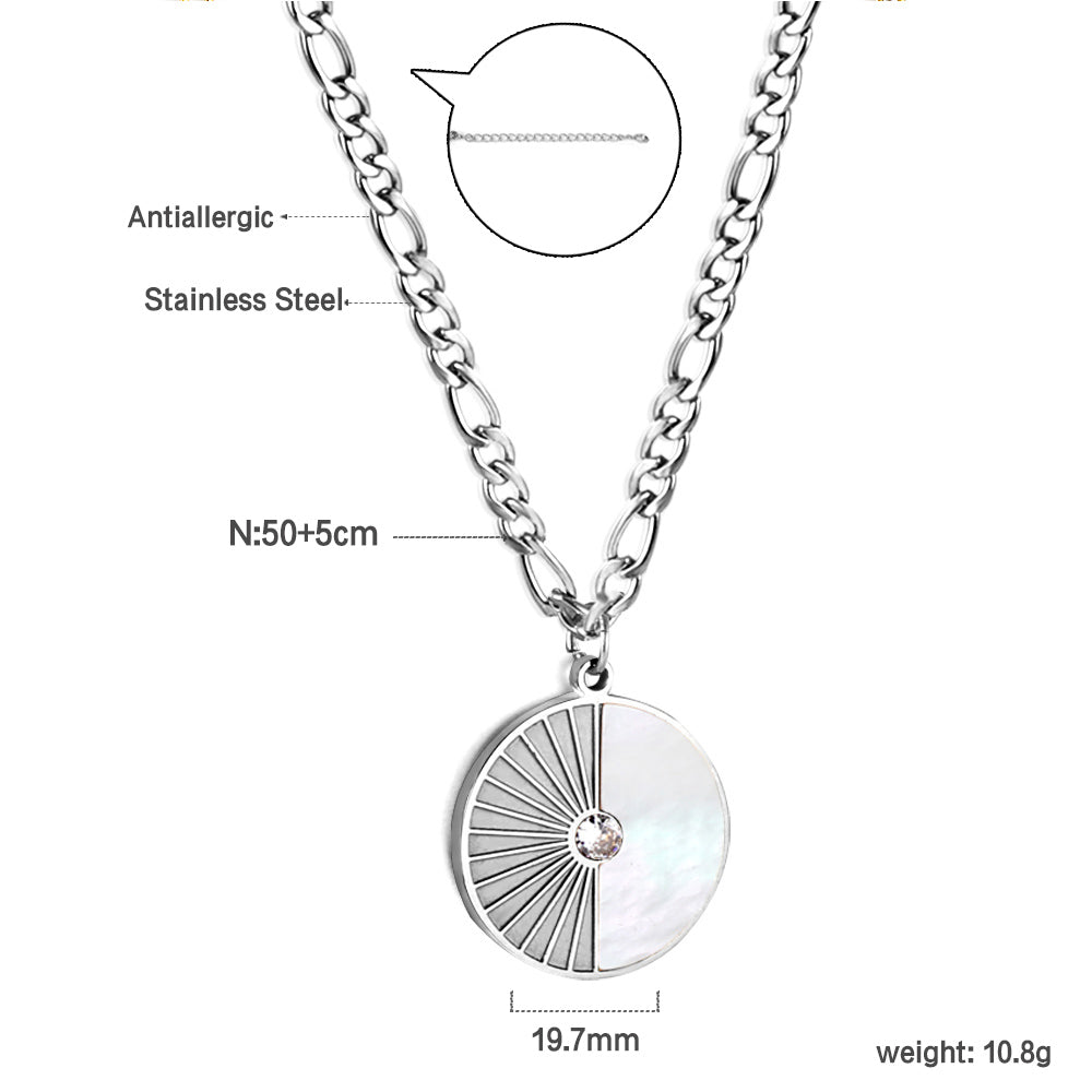 Round with Half Round White Shell with Diamond Pendant Necklace 50+5cm asonjewelry